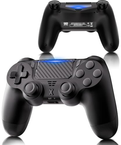 RUIZHI 1PC Controller Wireless per PS4 - Controller Playstation 4 compatibile con PS4/Pro/Slim/PC, Joystick Gamepad con Pulsante Turbo/Return/Doppia Vibrazione/6 Assi Giroscopio/Pannello Touch, Nero