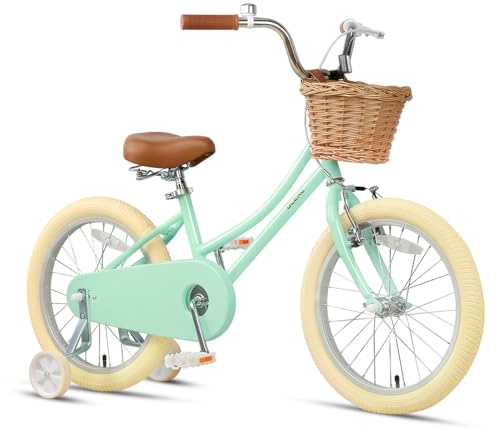 Glerc Bicicleta para Niñas De 18 Pulgadas para Niñas De 5 6 7 8 Años Estilo Retro Vintage con Pata De Cabra y Timbre, Color Verde Menta