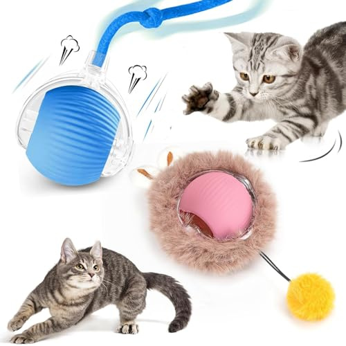 Fancysky Giochi per Gatti, Giochi Gatto Interattivi, Pallina Interattiva per Gatti, Pallina Gatto Automatica con Orecchie e Coda in Peluche, Pet Smart Rolling Ball 3 Modalità, Movimento Irregolare