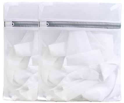 Yyyuluo Confezione da 2 sacchetti in rete per bucato, 30 x 40 cm, riutilizzabili, con cerniera, per calzini delicati, biancheria intima, rete in poliestere fine e resistente, per viaggi e lavaggio in