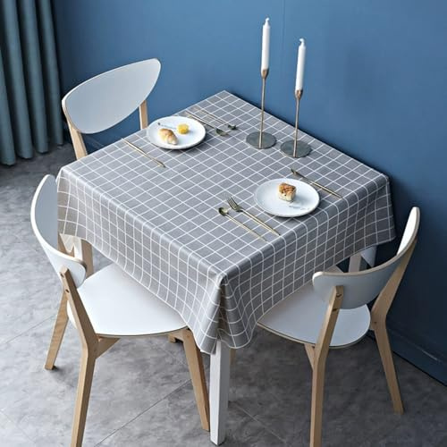 FANSU Tovaglia Cerata Quadrato Rettangolare, Stile Plaid Tovaglia Plastificata PVC Impermeabile Antimacchia Copritavolo per Feste Compleanno Giardino Esterno Cucina (Grigio,120x120cm)