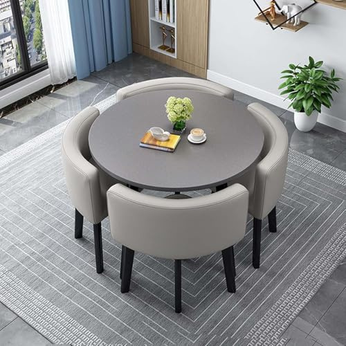 Juego de mesa redonda cuadrada de 5 piezas con 4 sillas de comedor con respaldo para sala de estar y cocina, mesa empotrada de 35.4 pulgadas para una experiencia gastronómica elegante