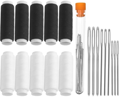Vexorlian Sewing Thread Kit & Needles, Portable Travel Sew Set for Hand-Sewing Fabrics, Includes Black and White Thread for Clothes & DIY (5 Black, 5 White, 9 Needles)
