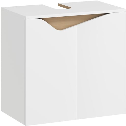 HOMCOM Mobile Sottolavabo per Bagno con Armadietto a 2 Ante Ammortizzate, Mobiletto Sottolavabo con Intaglio a U, Salvaspazio, Adatto a Lavabi senza Colonna, 60x35x57.9 cm, Bianco