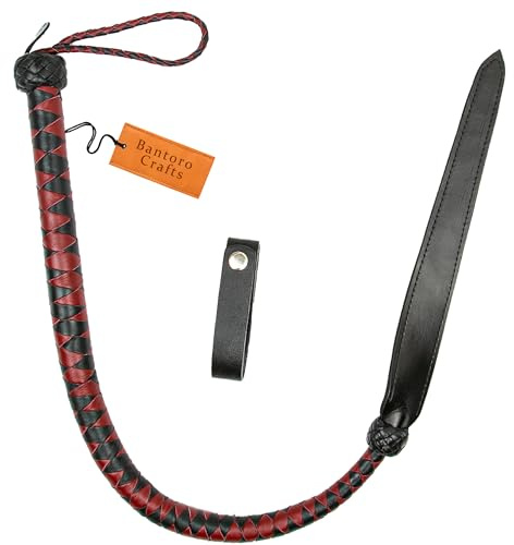 Bantoro Crafts 3 Fuß / 0,90 Meter Lederpeitsche – Flogger mit 8 Strängen, Einzelschwanz, Dragon Tail Bullwhip, Spanking Paddle, BDSM (Rot und Schwarz)