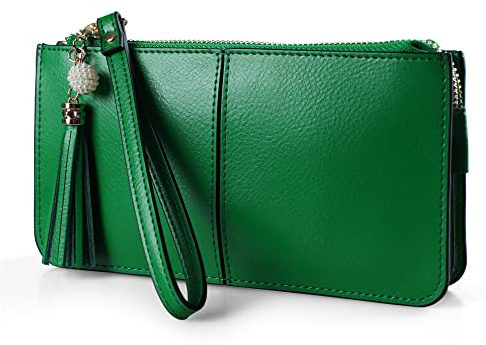 befen Genuine Leather Wristlet Clutch for Women Ultra-Slim Ladies Credit Card Holder Wallet Purses with RFID Protection (Kelly Green)