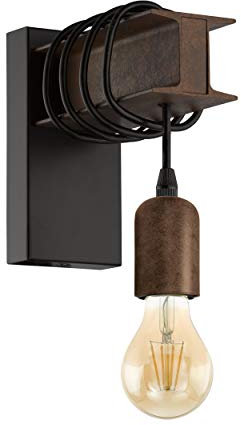 Eglo Aplique de pared TOWNSHEND 4, aplique de pared vintage con 1 bombilla en diseño industrial, lámpara retro de acero, color negro, marrón, casquillo E27