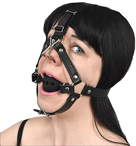 Honeylust - Gancio per il Naso Imbracatura testa con Gag Ball in Silicone – BDSM Bondage Bavaglio Ecopelle Head Harness per Giochi Sessuali & Feticismo