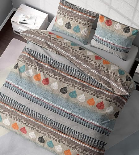 DILIOS Premium Bettwäsche 200x200 – 100% Baumwolle, ÖKO-TEX-Zertifiziert, Renforcé, Аtmungsaktiv & Аntiallergisch, mit Reißverschluss, 3-teilig – Bettbezug + 2 Kissenbezüge 80x80, Braun, Blau, Beige