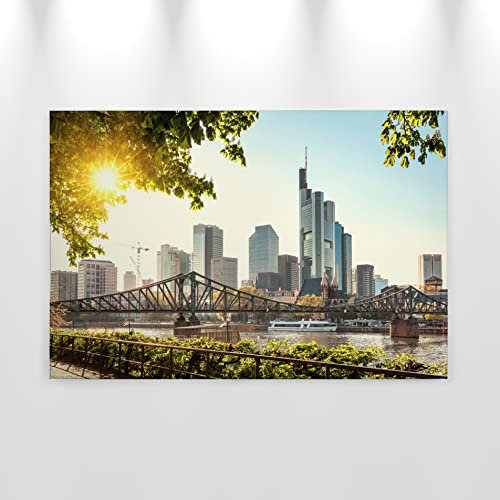 awallo Leinwandbild Frankfurt Skyline Grau Grün Gelb 90x60cm