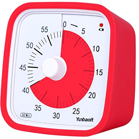 Visual Timer with Protective Case, Yunbaoit Upgraded 60-Minute Countdown Timer for Kids and Adults with Low Battery Remind, Silent Time Management Tool, No Ticking, Optional Alert (Red)