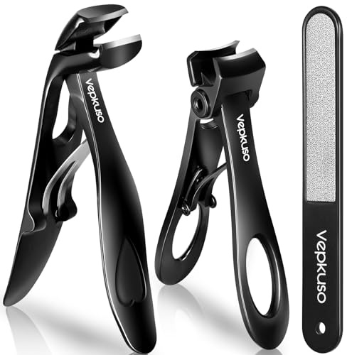 Vepkuso Nail Clippers for Seniors, Wide Jaw Fingernail Clippers and Angled Head Toenail Clippers for Thick Nail, Professional German Nail Clippers for Men, Women&Pregnant,Black