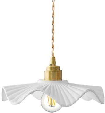 S-Cevada Weiße gewellte Keramik Pendelleuchte, Vintage E27 Messing Loft-Bar Decken-Hängelampe, Esszimmer-Schlafzimmer-Mini-Kronleuchter (1-Light)