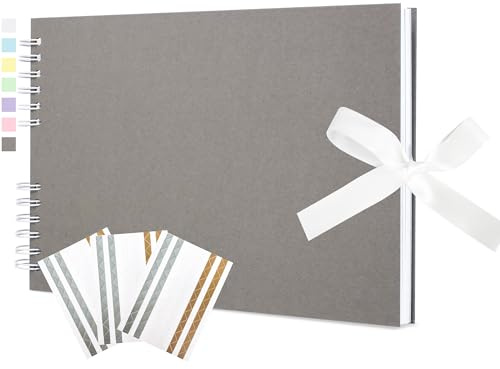 Scrapbook Photo Album 29x21.5 cm, DIY Memory Book Spiral Bound, 20 Sheets (40 Pages) of Thick Acid-Free Kraft Paper with Photo Corners for Wedding Guest Book Travel Anniversary Birthday Baby, Grey