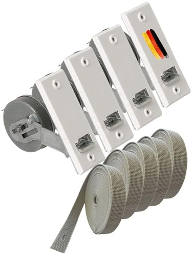 Rollwin 4x Rolladen Gurtwickler Unterputz 105mm Lochabstand - mit 7m Gurt 23mm Rolladengurt - aus Deutschland - mit Gurtwickler Blende Weiß Rollo Wickler mit Abdeckblende Rollladen Aufwickler