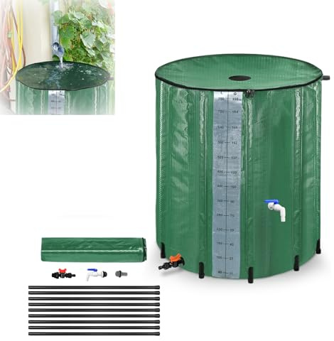 MAYTIIMO Depósito de lluvia plegable de 750 litros con escala, barril de agua de lluvia con rejilla de entrada de agua, válvula de drenaje, depósito de agua de lluvia de PVC, para recoger agua de