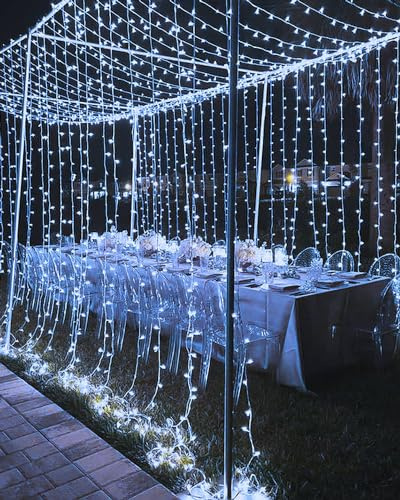 Joysing Cortina de Luces 6M x 3M 600 LED Cortina Luces con Enchufe, Temporizador, 8 Modos Cascada de Luz Impermeable Cascada Luces Guirnalda para Boda Fiesta Jardín Terraza Decoración