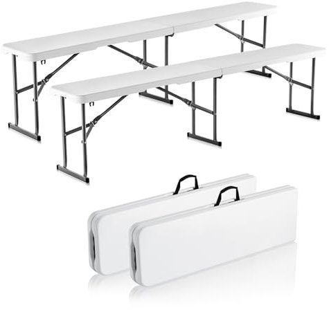 VEVOR Klappbank aus Kunststoff, 1,83 m tragbare Klappbank, Glatte wasserdichte HDPE-Außenbank, Picknick-Camping-Esssitz mit Tragegriff, für unterhaltsame Aktivitäten wie Fußball im Garten, weiß