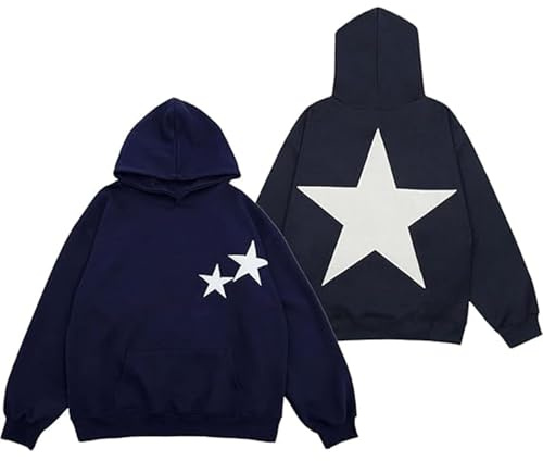 Foidiccx Y2k Felpa con cappuccio da donna e uomo con grafica a stelle felpe con cappuccio vintage estetica pullover felpa harajuku streetwear, Blu scuro, Small