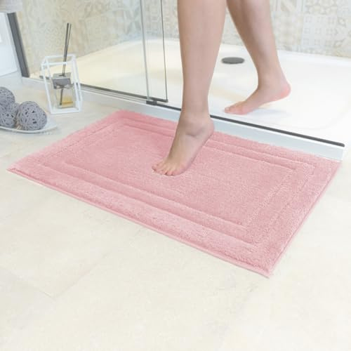Decomira Halkfri Badrumsmatta | Kan Kombineras som Badrumsmattaset | Tvättbar Badrumsmatta | Duschmatta för Dusch, Badkar, Toalettdekoration | Rosa - 50x80 cm