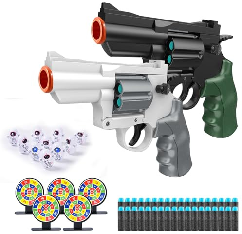 SZJYMY 2 Pezzi di Pistola Giocattolo in Schiuma Blaster, Blaster, Shockwave, Giocattolo Sicuro Finto Modello di Pistola Revolver Giocattolo, Mini Azione Reale per Bambini dai 6 ai 12 Anni