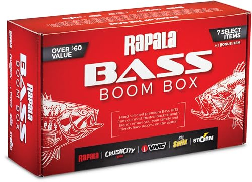 Rapala Bass Boom Box, Bass Fishing Kit with 7 Curated Lures and Bonus Item Featuring Rapala, VMC, Crush City, Sufix and Storm