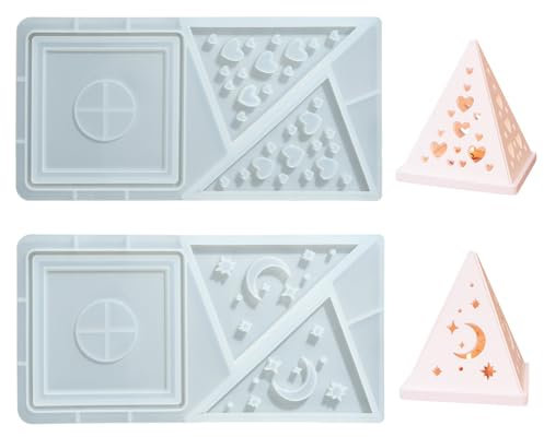 Stiesy 2 moldes de resina con forma de pirámide para velas, soporte hueco para velas de té, molde de silicona para candelabro, resina epoxi, molde para cubrir velas, cera, bricolaje, yeso