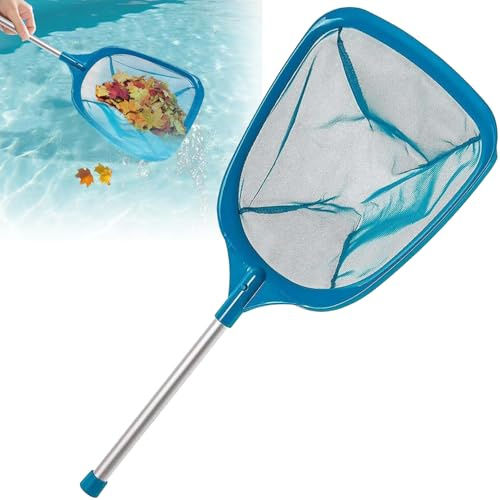UQMIQURA Épuisette Piscine, Filet à Mailles Ultra Fines avec poignée, Filet de Nettoyage Piscine, Piscine, Spa, Filet de Piscine pour Nettoyer Déchets en Fond et Surface - Bleu