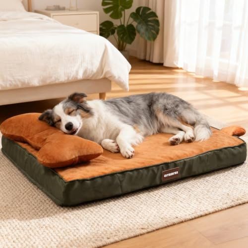 Panier Orthopédique Chien avec Bolster Tête Amovible, Lit Lavable avec Mousse Alvéolée, Coussin Chien Imperméable pour Soutenir Tête et Articulations, Matelas Chien avec Oreiller et Fond Antidérapant