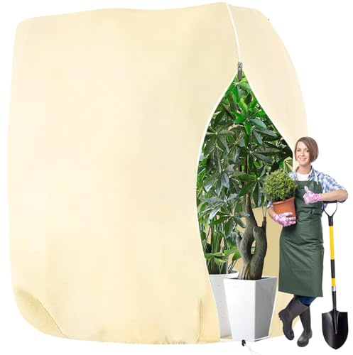 Protección Invernal para Plantas en Maceta, 1 Piezas 360 x 250 cm, 80g/㎡, Cortina para Invernar Las Plantas, Protección Invernal con Cremallera y Cordón Beige, Transpirable, Reutilizable, Resistente
