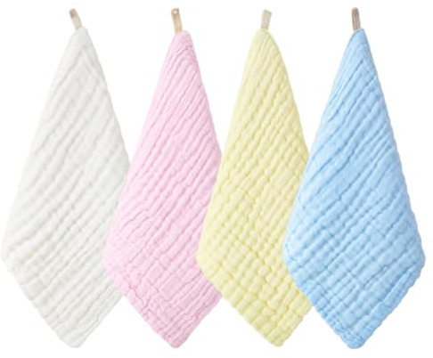 4 panni quadrati in mussola di cotone da 25,4 x 50,8 cm, per la cura del viso e del bambino, riutilizzabili, piccoli quadrati in mussola come panni struccanti e asciugamani delicati per il viso, panni