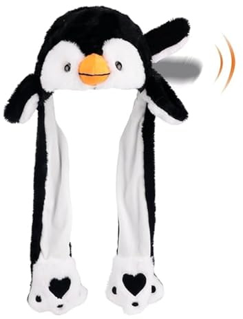 MUNSKT Hat with Moving Ears,Plush Ear Moving Hat for Kids,Long Soft Jumping Hats Halloween Christmas Birthday Carnival Cosplay Party Gift (Penguin)