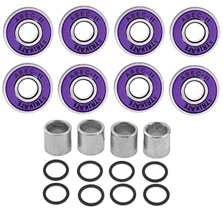 Uppsättning av 8 skateboardlager Abec 11 med distansbrickor lila 22 mm