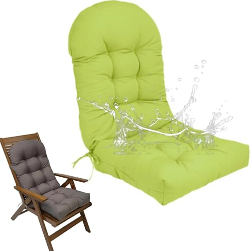 Cojín de respaldo alto para silla de jardín, grueso 110 x 50 cm, con protección solar y correa para mecedora, color verde hierba, cómodo cojín de patio