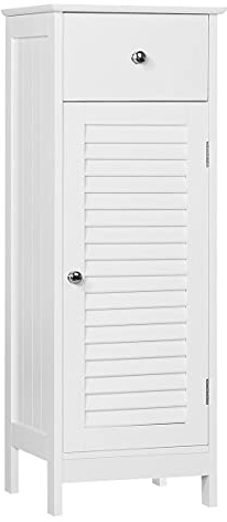 Yaheetech Slim Bathroom Storage Cabinet with Shutter Door & Drawer | Engineered Wood MDF Panels, Louver Shutter Door & Drawer & 2 Inner Shelves, For Bathroom Hallway Bedroom Small Spaces