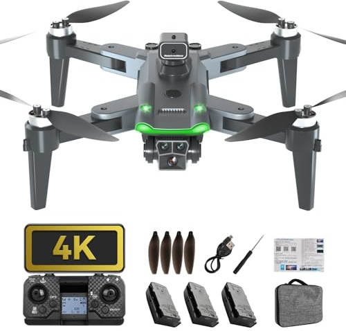 Drone with Camera 4K for Adults, GPS Auto Return, 60 Mins (3 Batteries), Brushless Motor, 5GHz Real-Time Video, One Key Takeoff/Landing, Auto Follow,Carrying Case, Under 249g No FAA(Black)