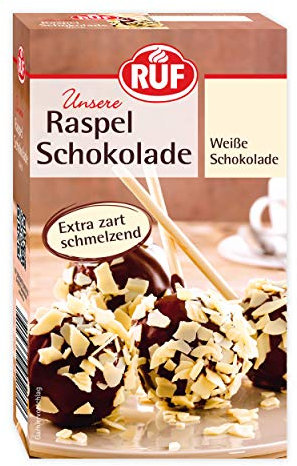 RUF Weiße Raspel-Schokolade, hauchdünn, extra zart schmelzendes Schokoladen-Dekor, ideal für Cake-Pops, Süßspeisen und Gebäck, glutenfrei, 11er Pack (11 x 100 g)