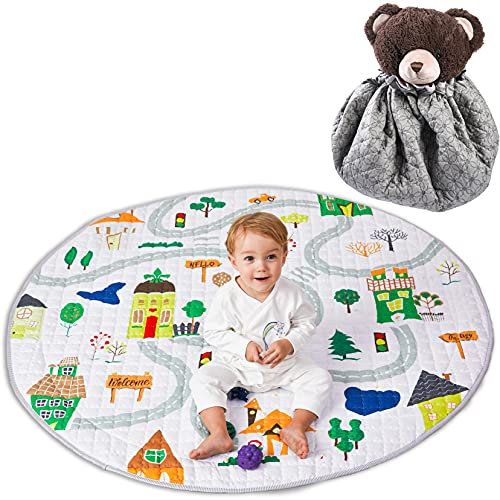 Winthome Baby Play Mat Round, Non-Slip Gym Play Mat Toy Storage - Washable Crawling Mat 59'' (Upgrade-House)