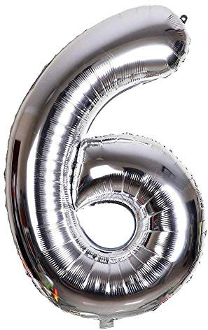 Palloncino Gonfiabile Numero per Compleanni / Feste Dimensione 35cm Colore Argento (Numero 6)