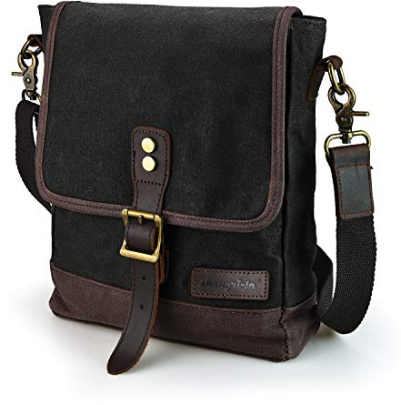 SHANGRI-LA Bolso bandolera de lona para hombre y mujer, bolso bandolera casual, Negro, grande, Medium