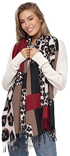 GLAMEXX24 Sciarpa XXL da Donna Scaldacollo Caldo Leopardo Sciarpa Poncho con Frange Oversize