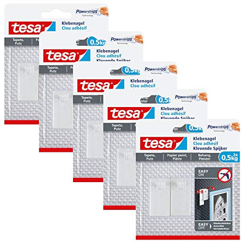 tesa 77772-00000 Klebenagel für Tapeten und Putz, 5er Pack 0,5 Kg, Weiß