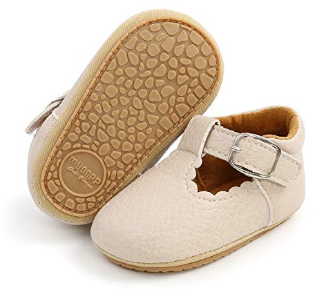 RVROVIC Baby Girl Moccasins Princess Mary Jane Flat Dresses Shoes Premium Lightweight Soft Sole Crib Shoes Toddler Shoes(6-12 Months Infant,A1-Beige)