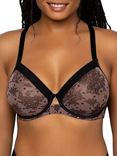 Curvy Couture - Soutien-Gorge en Maille Transparente pour Femme, Couverture complète, sans Doublure, avec Armatures, Soutien Sexy, Grande Taille, Chantilly, 110D