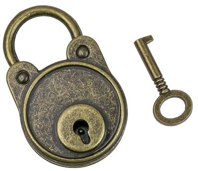 HMF Vintage Deko Vorhängeschloss mit Schlüssel | 4,8 x 3 x 1 cm | Bronze