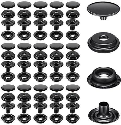 240PCS Pression Bouton Fixation, BetterJonny Kit de Fermeture à Pression 15 mm Boutons-Pression en Acier Inoxydable Set Bouton Pression Cuir pour Bateau Toile Sac Cuir Artisanat(Noire)