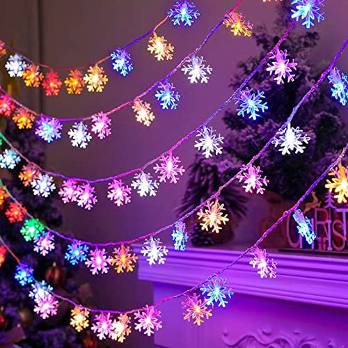 AUAUY Luci Stringa Fiocco Di Neve, 6M 40 LED Catena Luminosa a Batteria Luci Stringa Natalizie Decorazione, per Natale Matrimonio Compleanno Festa Fecorazione Interna ed Esterna (Colore)