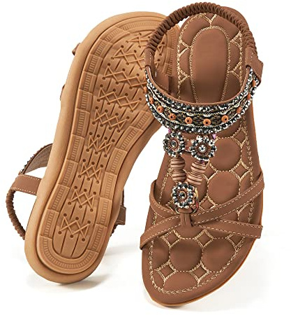Alicegana Womens Sandals Dressy Summer: Comfortable Bohemian Flats Elastic Ankle Strap Walking Vacation Shoes 2026 Women Footwear