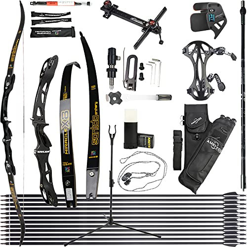 wolfman Recurvebogen Set Erwachsene 66/68/70 Zoll 14-44 lbs Bogenschießhalle Recurve Bogen Pfeil Set Praxis Bogen Wettbewerb Bogen für Bogenschießen Club Schießwettbewerb RH (Schwarz Set, 68/24Lbs)