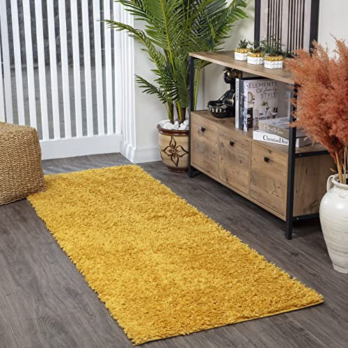 Surya Home Shaggy Berber Teppich Läufer - Flauschiger Teppich für Wohnzimmer, Schlafzimmer, Berber Langflor Hochflor Teppich Weiss flauschig - Teppich Läufer 80x220 cm Läufer Flur in Gelb